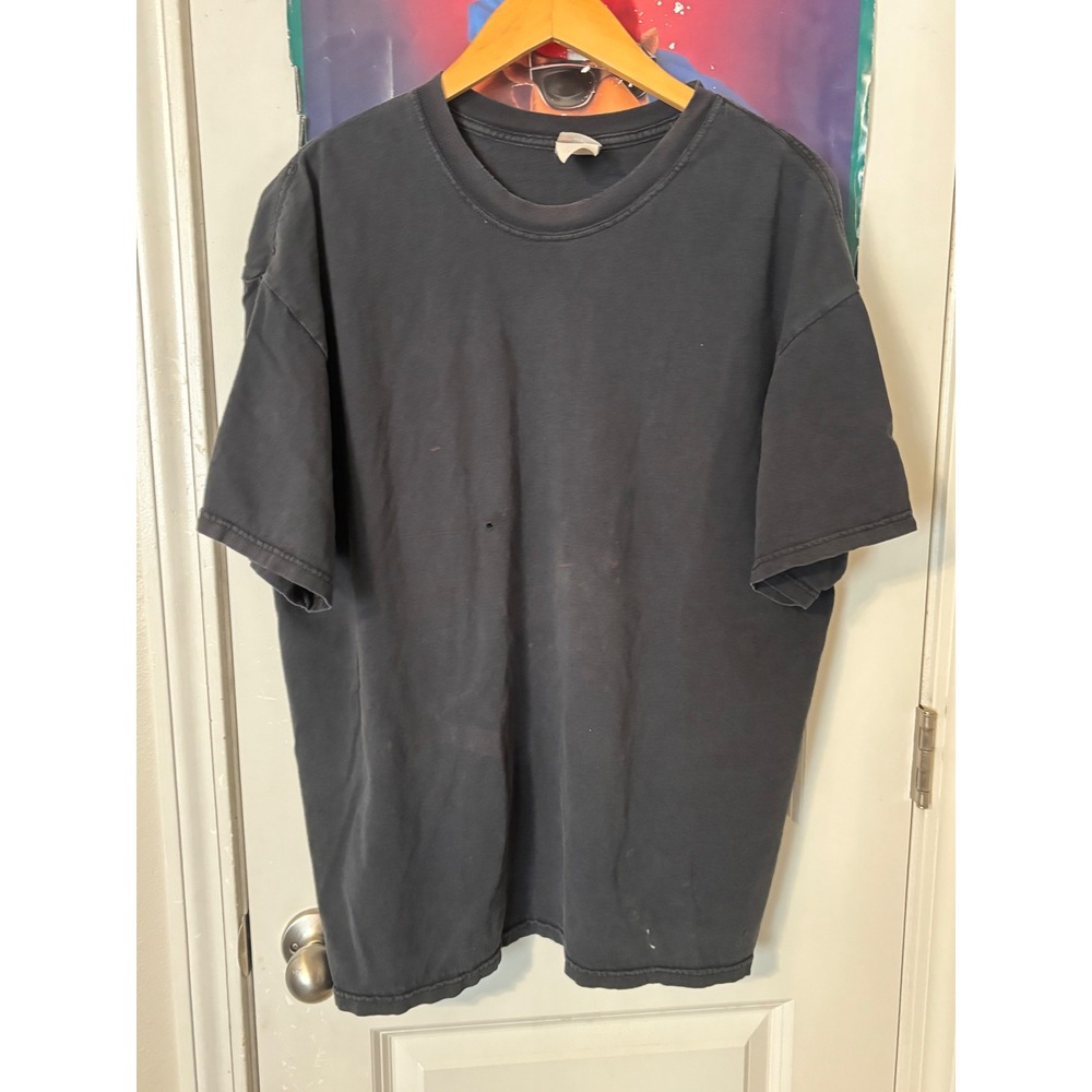 Vintage Hanes Beefy-T Blank T-Shirt XL Faded Black Distressed